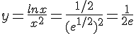 y=\frac{lnx}{x^2}=\frac{1/2}{(e^{1/2})^2}=\frac{1}{2e}